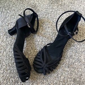 Black Strappy dance Ankle‑Tie Heels - Women
